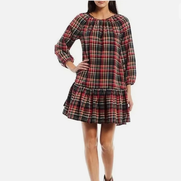 ldt Dresses & Skirts - LDT Plaid Puff Sleeve Dress